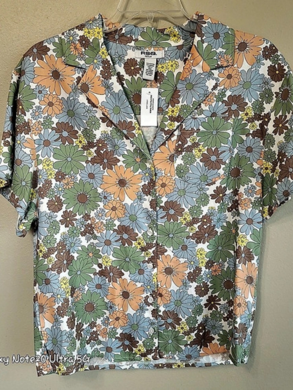 RSQ Tillys Retro 70s Floral Short Sleeve Button Up Camp Shirt Pastel NWT M
